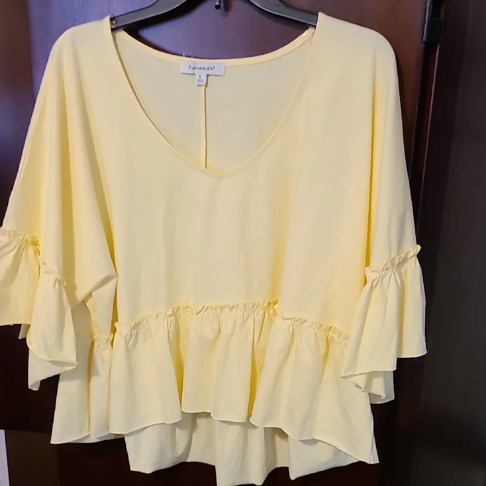 Francesca's Collections Light Yellow Ruffled Blouse - Picture 1 of 8